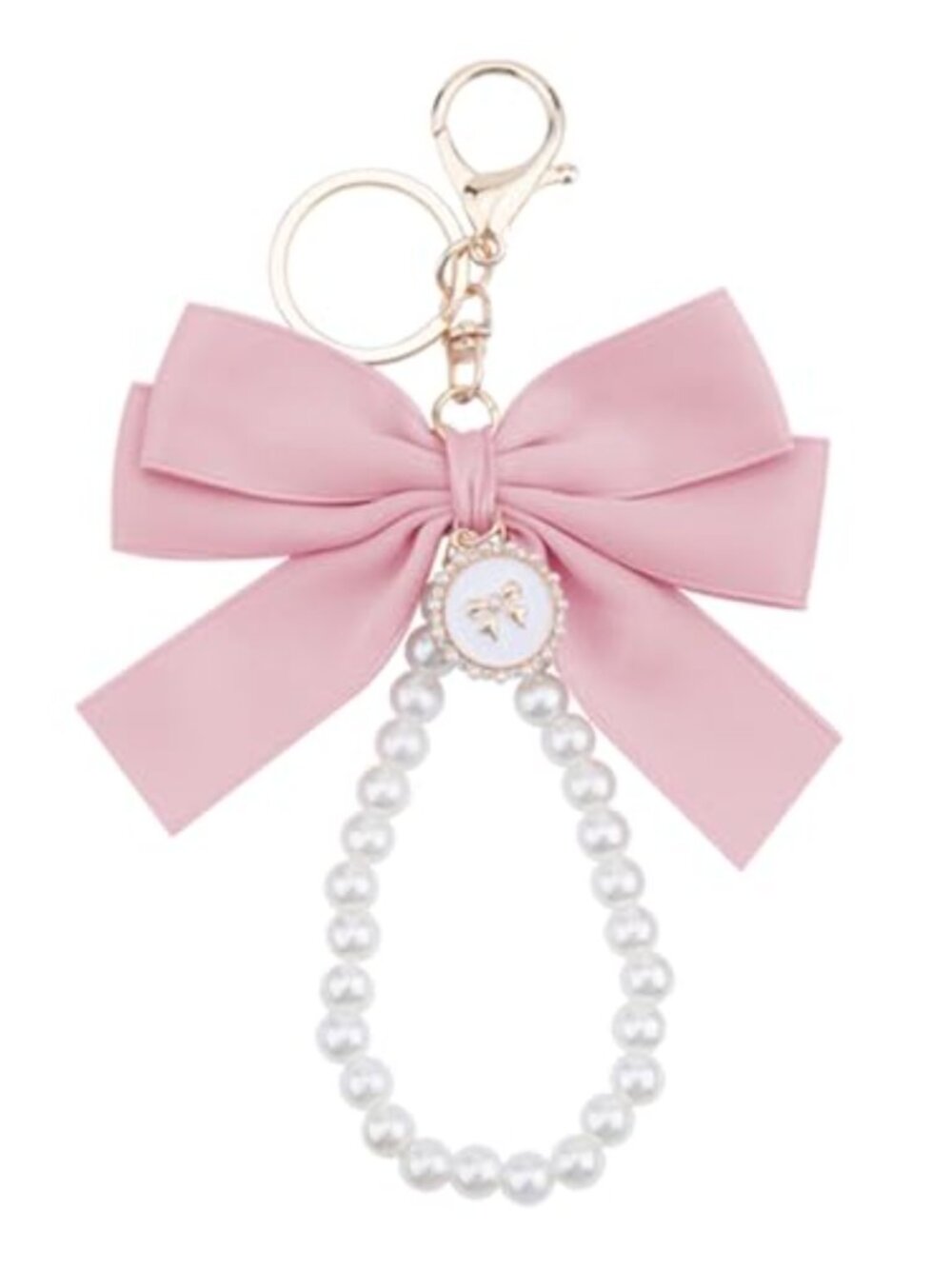 Pearl Bow Wristlet Keychain Bracelet Bag Charm